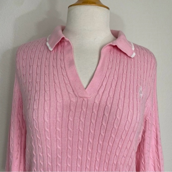 Vintage Ralph Lauren Women Light Pink Collared Cable Knit Soft Sweater XL Preppy - Picture 5 of 16